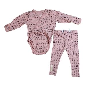 L'ovedbaby Organic Kimono Bodysuit L-Sleeve & Legging 6-9m Mauve Alphabet
